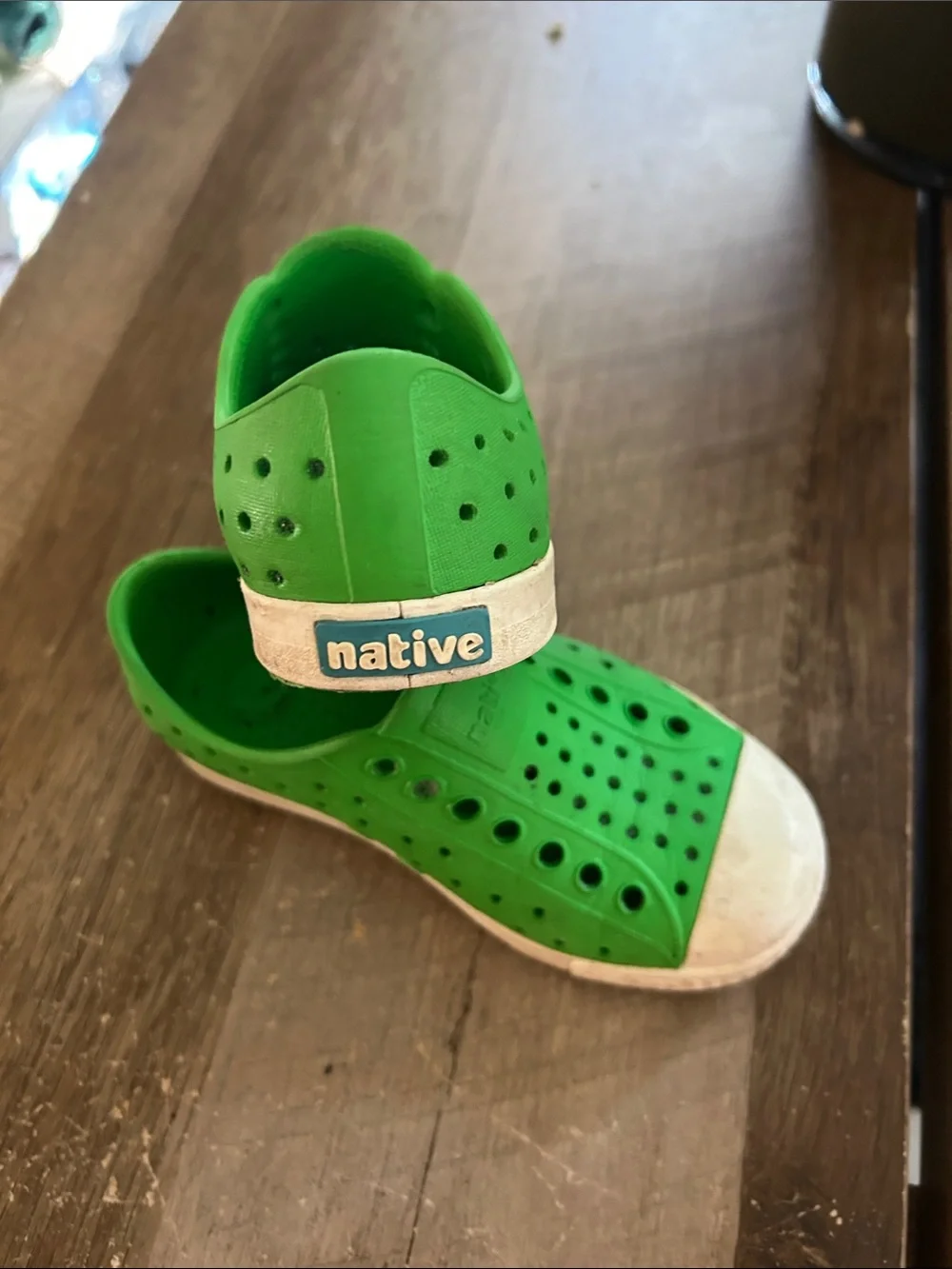 Native Kids Green Water Shoes with White Toe Cap